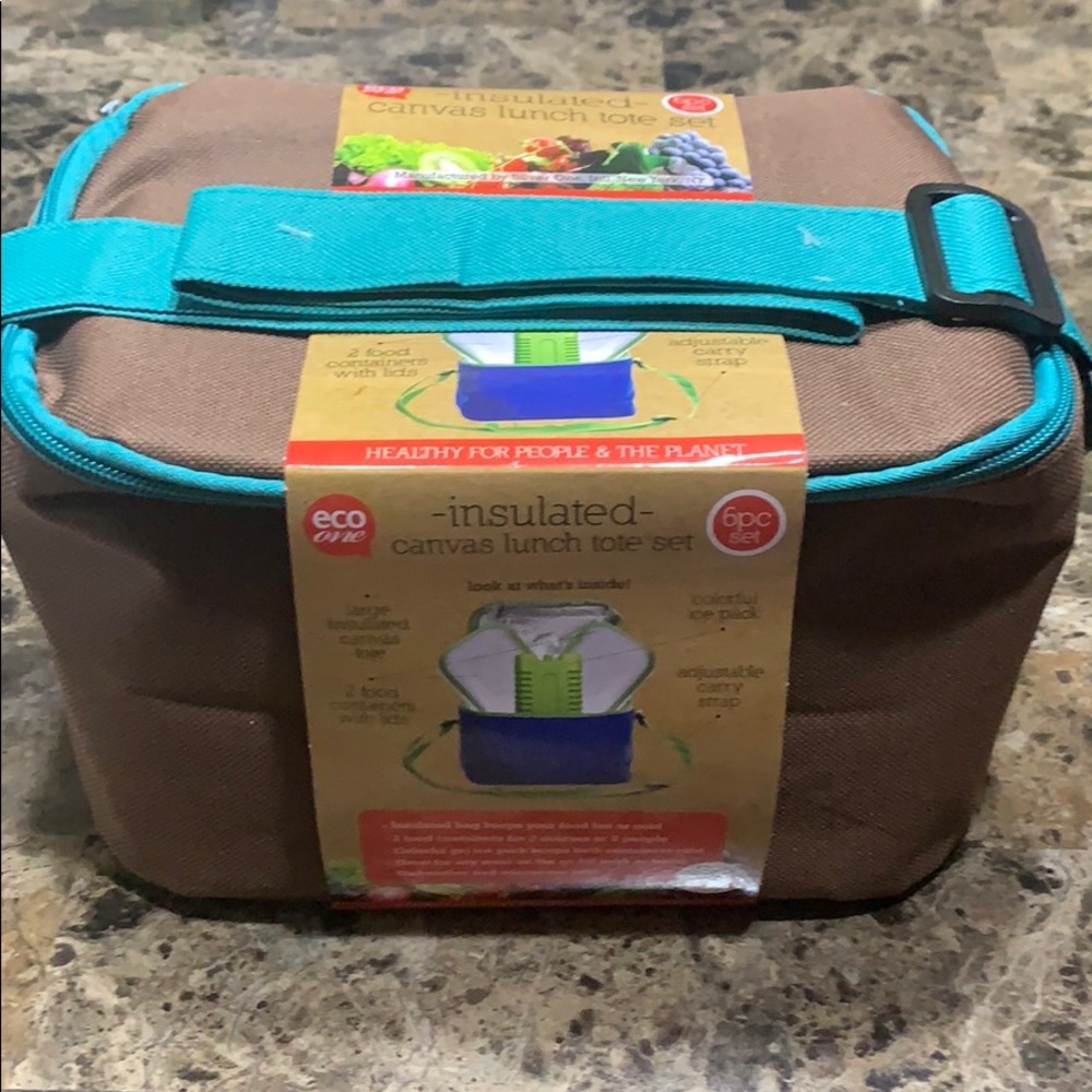 Insulated canvas lunch tote set